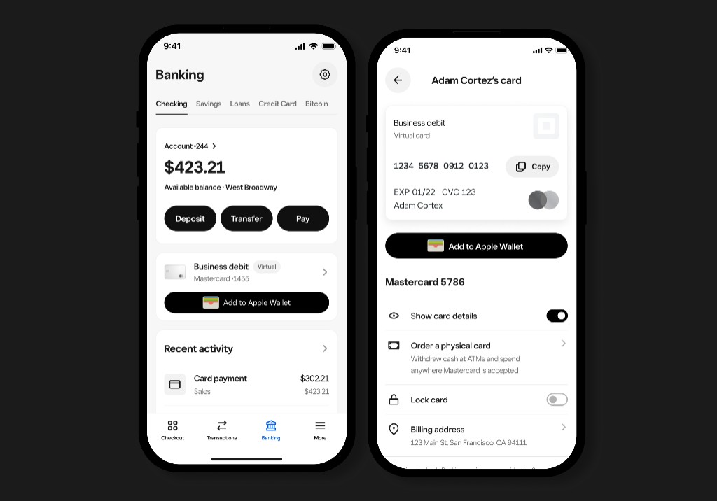 Square Banking Checking and virtual debit card